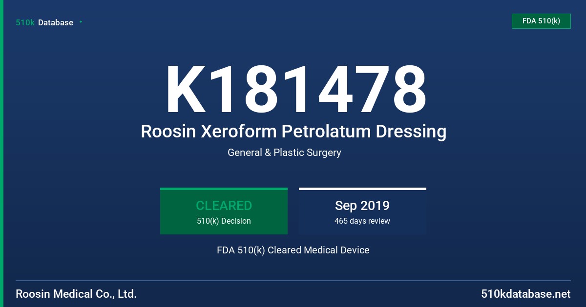 K181478 Roosin Xeroform Petrolatum Dressing FDA 510(k) Cleared Medical Device