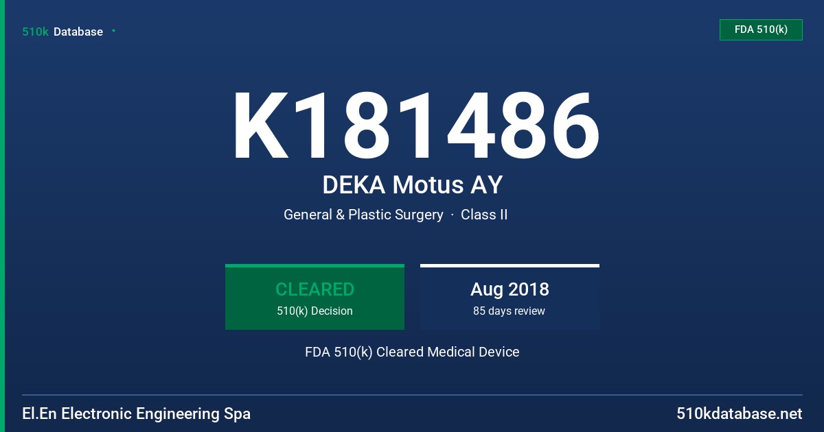 K181486 DEKA Motus AY FDA 510(k) Cleared Medical Device