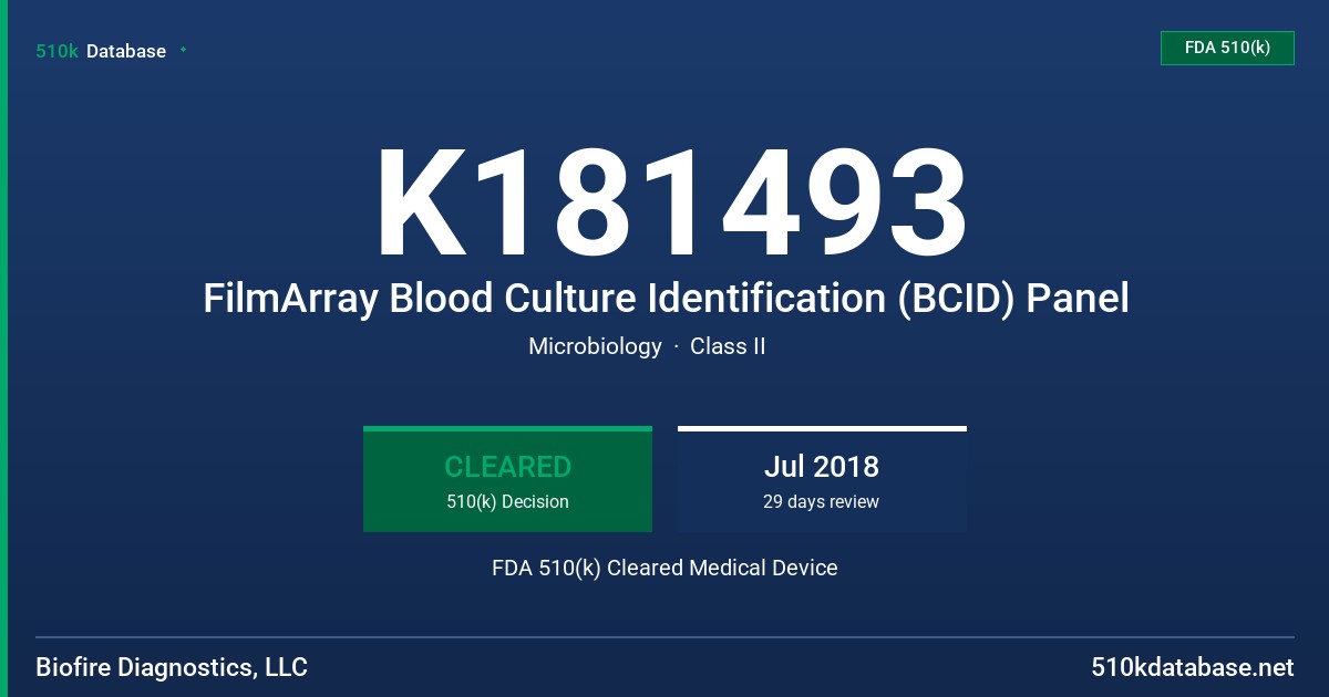 K181493 FilmArray Blood Culture Identification (BCID) Panel FDA 510(k) Cleared Medical Device