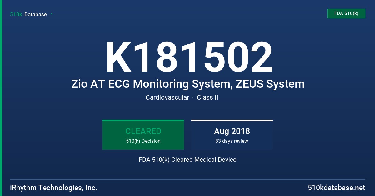 K181502 Zio AT ECG Monitoring System, ZEUS System FDA 510(k) Cleared Medical Device
