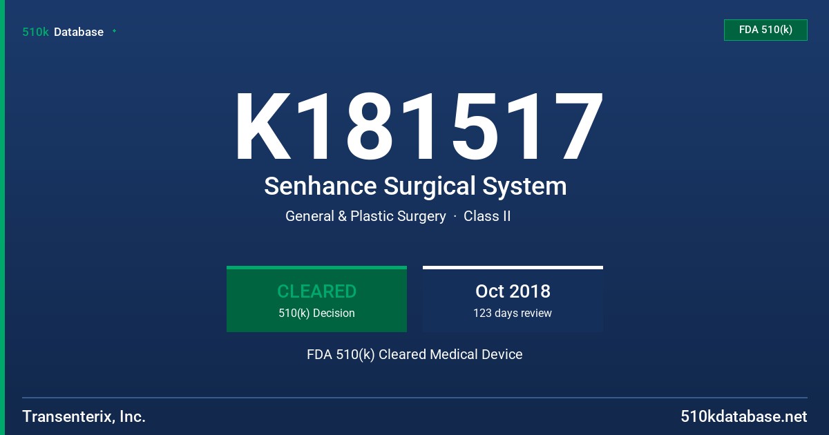 K181517 Senhance Surgical System FDA 510(k) Cleared Medical Device