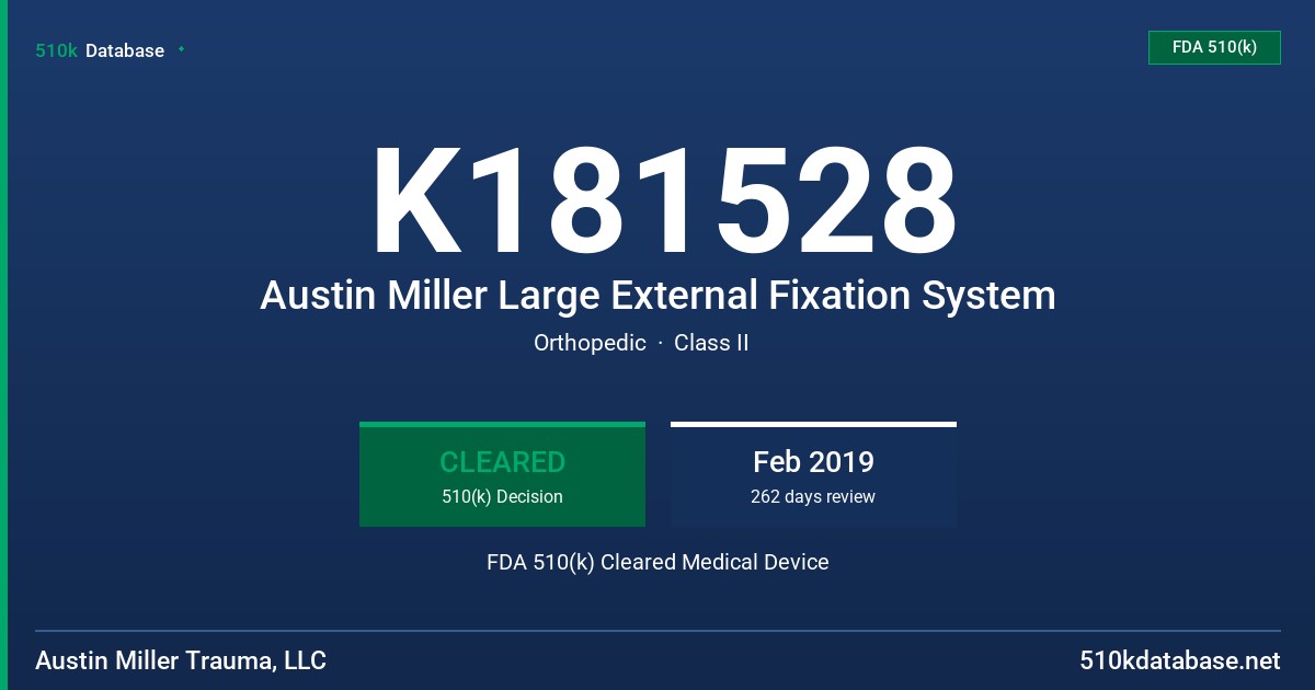 K181528 Austin Miller Large External Fixation System FDA 510(k) Cleared Medical Device