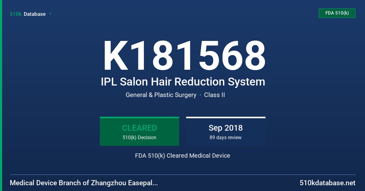 K181568 IPL Salon Hair Reduction System FDA 510(k) Cleared Medical Device