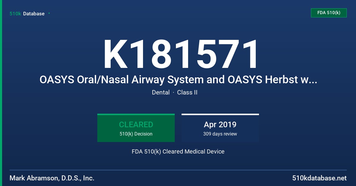 K181571 OASYS Oral/Nasal Airway System and OASYS Herbst with Dentitrac Patient Monitor FDA 510(k) Cleared Medical Device