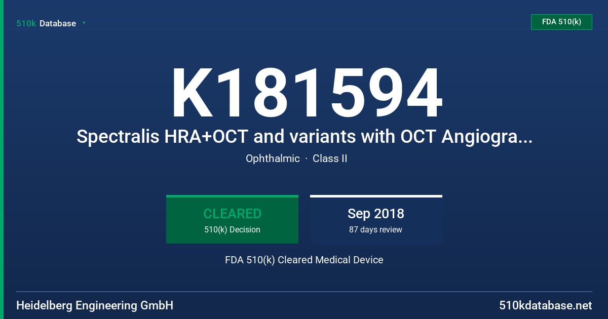 K181594 Spectralis HRA+OCT and variants with OCT Angiography Module FDA 510(k) Cleared Medical Device
