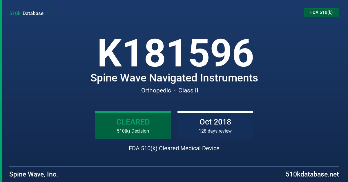 K181596 Spine Wave Navigated Instruments FDA 510(k) Cleared Medical Device