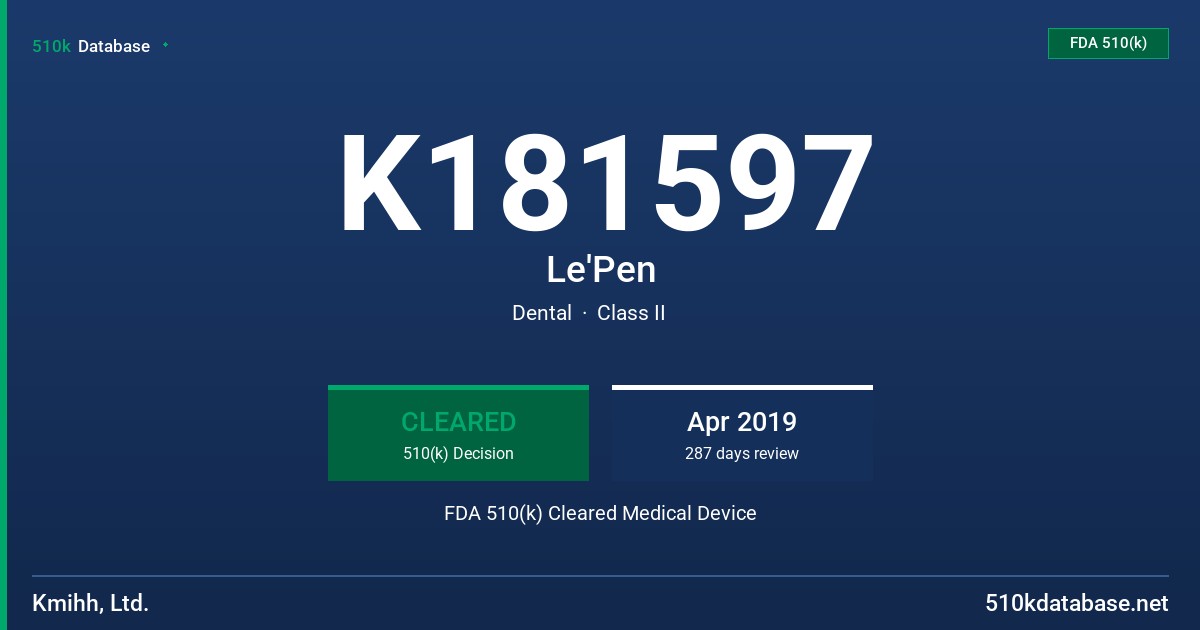 K181597 Le'Pen FDA 510(k) Cleared Medical Device