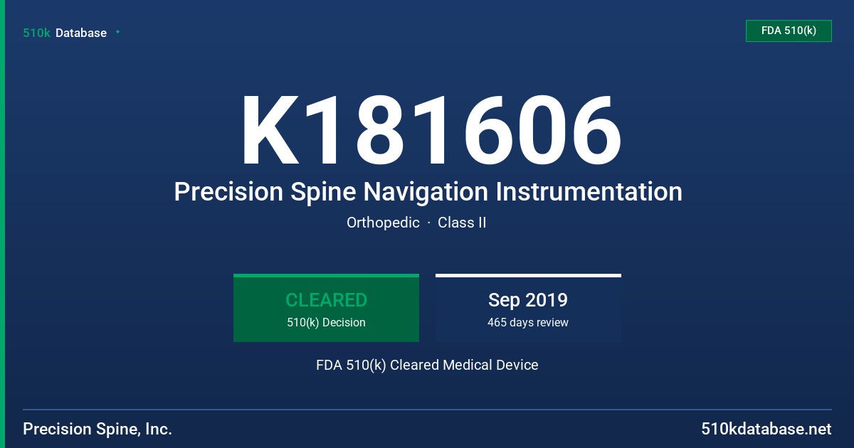 K181606 Precision Spine Navigation Instrumentation FDA 510(k) Cleared Medical Device