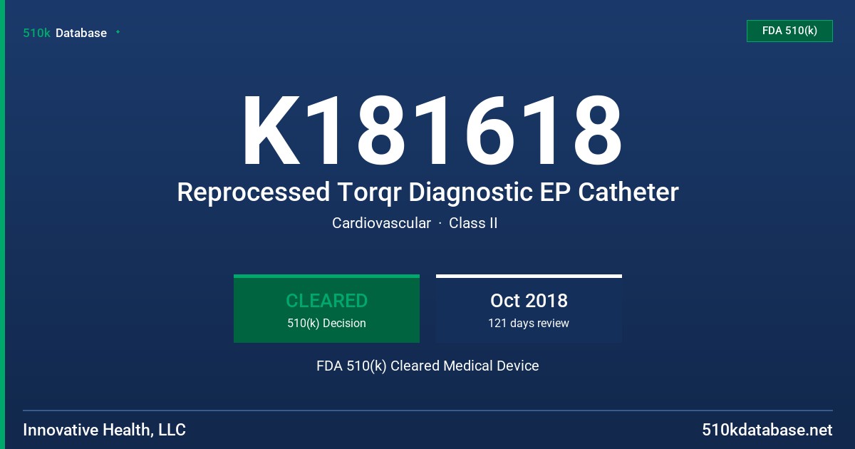 K181618 Reprocessed Torqr Diagnostic EP Catheter FDA 510(k) Cleared Medical Device