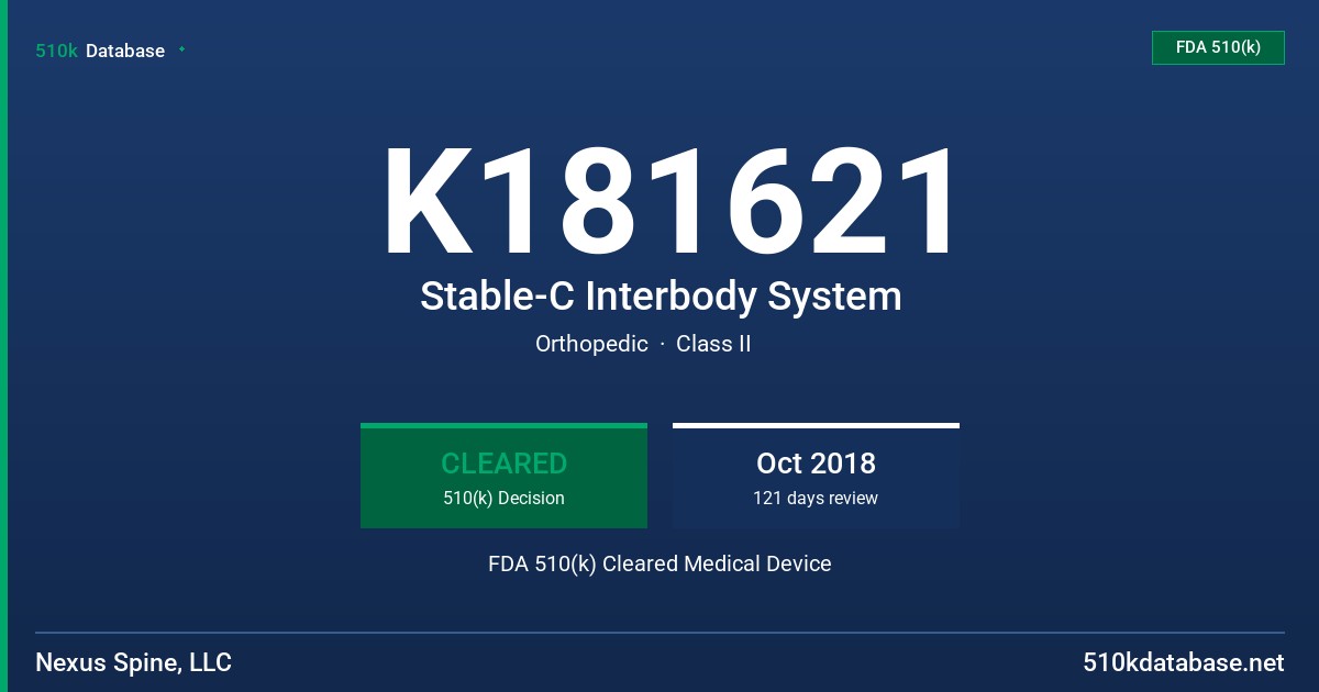 K181621 Stable-C Interbody System FDA 510(k) Cleared Medical Device