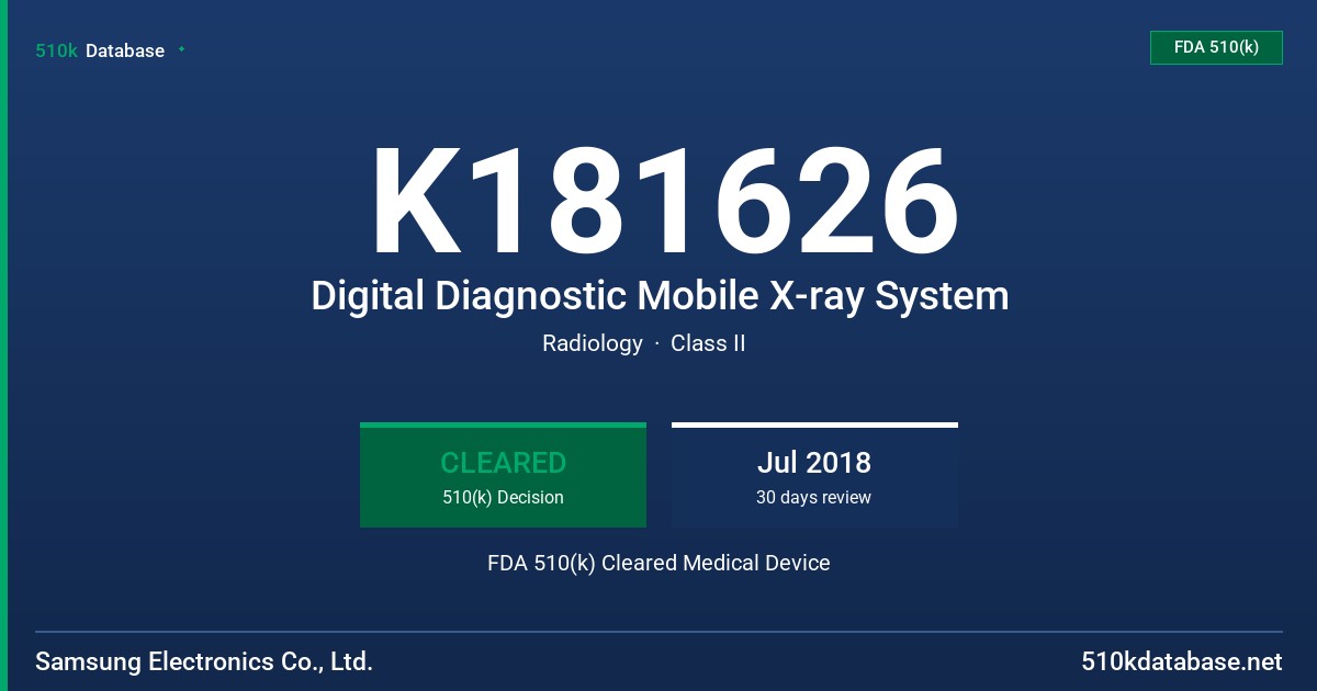 K181626 Digital Diagnostic Mobile X-ray System FDA 510(k) Cleared Medical Device
