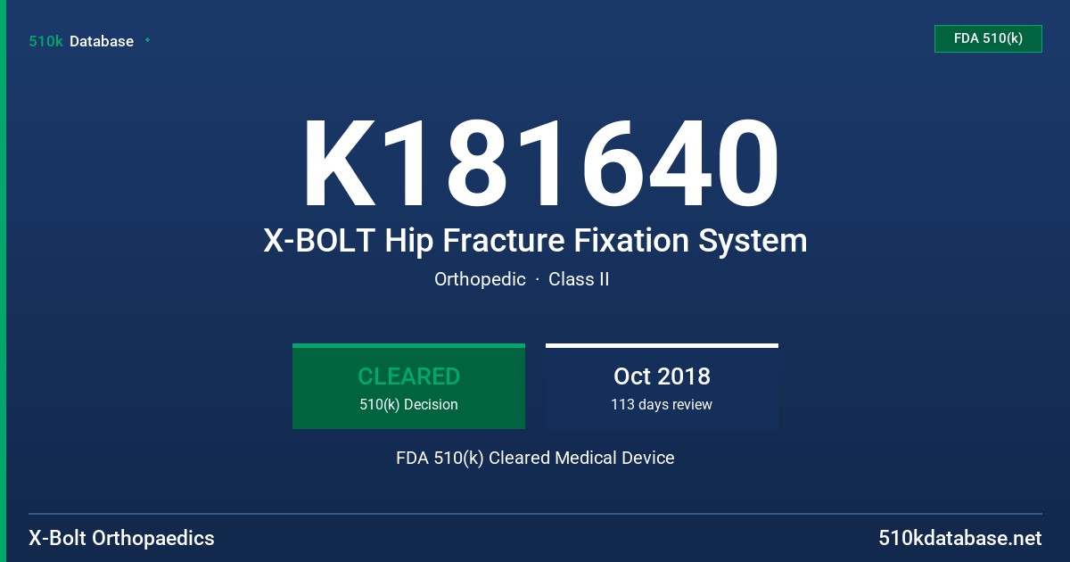K181640 X-BOLT Hip Fracture Fixation System FDA 510(k) Cleared Medical Device