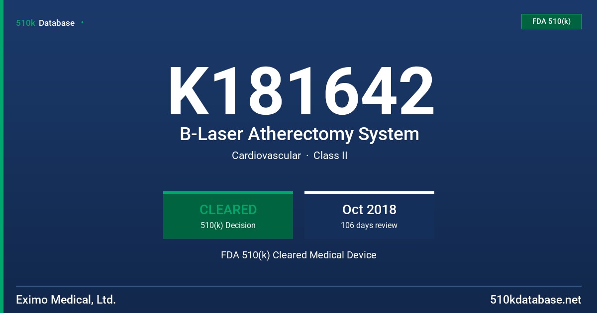 K181642 B-Laser Atherectomy System FDA 510(k) Cleared Medical Device