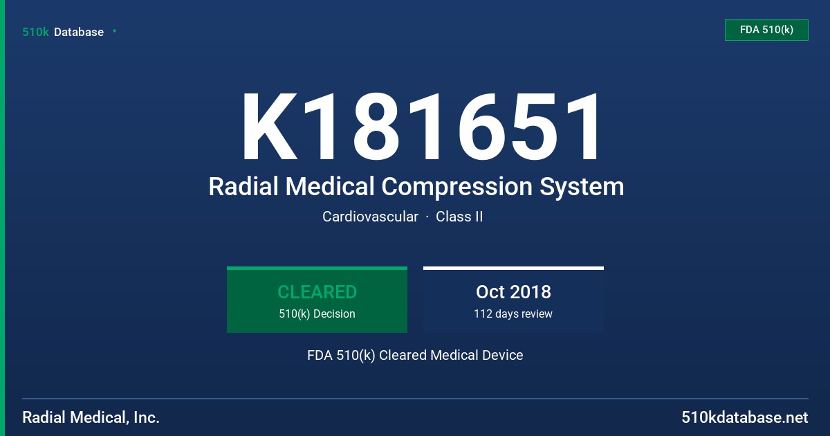 K181651 Radial Medical Compression System FDA 510(k) Cleared Medical Device