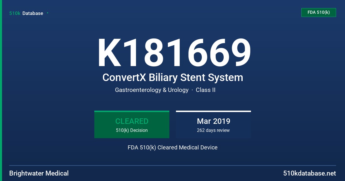 K181669 ConvertX Biliary Stent System FDA 510(k) Cleared Medical Device