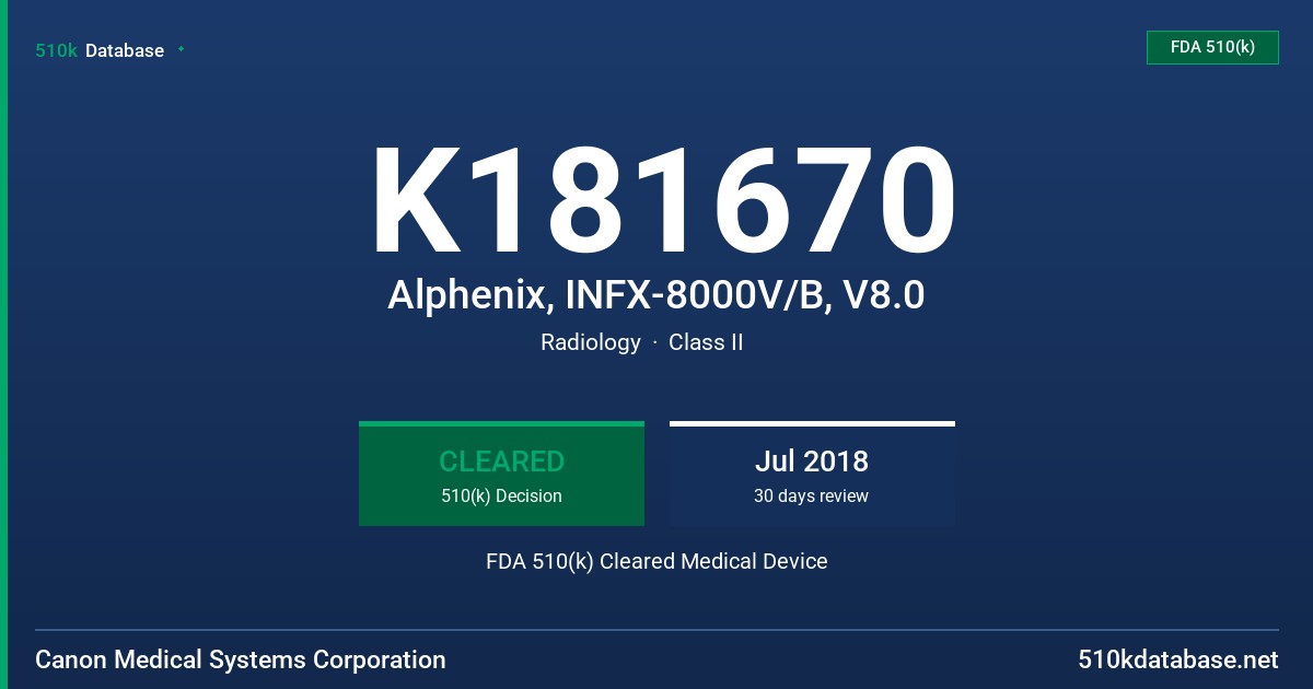 K181670 Alphenix, INFX-8000V/B, V8.0 FDA 510(k) Cleared Medical Device