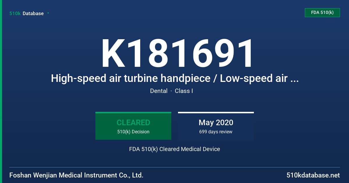 K181691 High-speed air turbine handpiece / Low-speed air turbine handpiece FDA 510(k) Cleared Medical Device