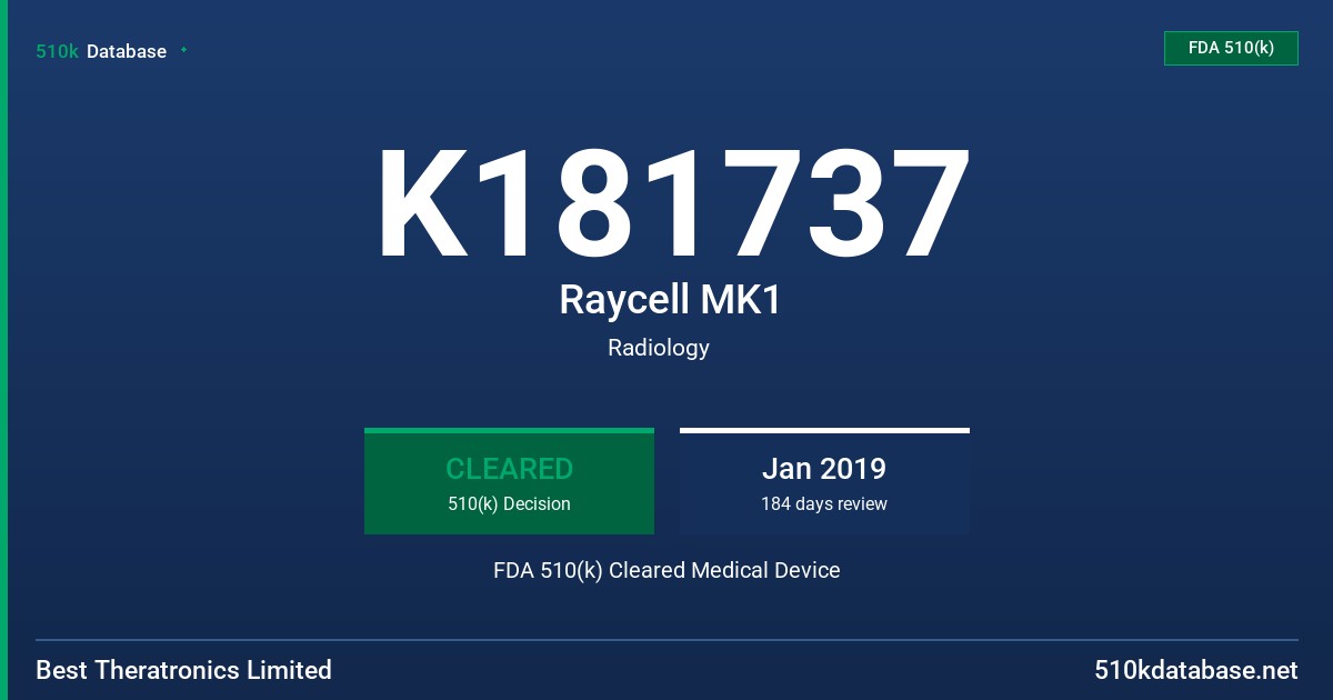 K181737 Raycell MK1 FDA 510(k) Cleared Medical Device