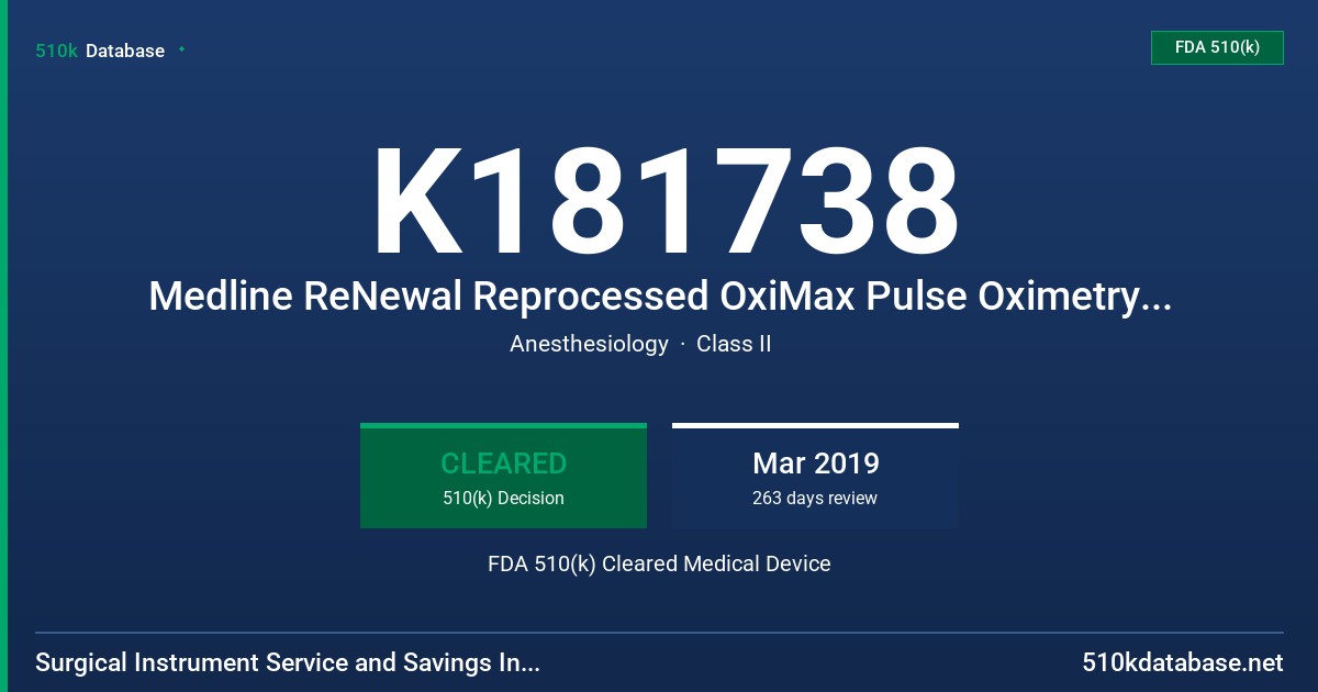 K181738 Medline ReNewal Reprocessed OxiMax Pulse Oximetry Sensors FDA 510(k) Cleared Medical Device
