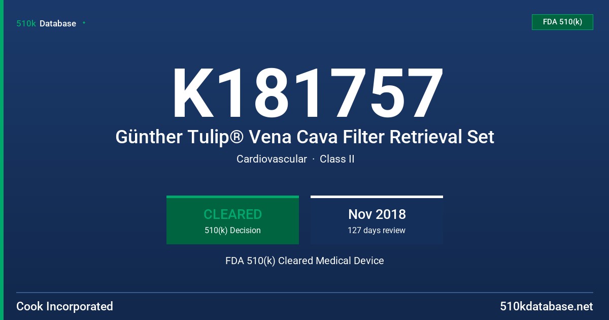 K181757 Günther Tulip® Vena Cava Filter Retrieval Set FDA 510(k) Cleared Medical Device