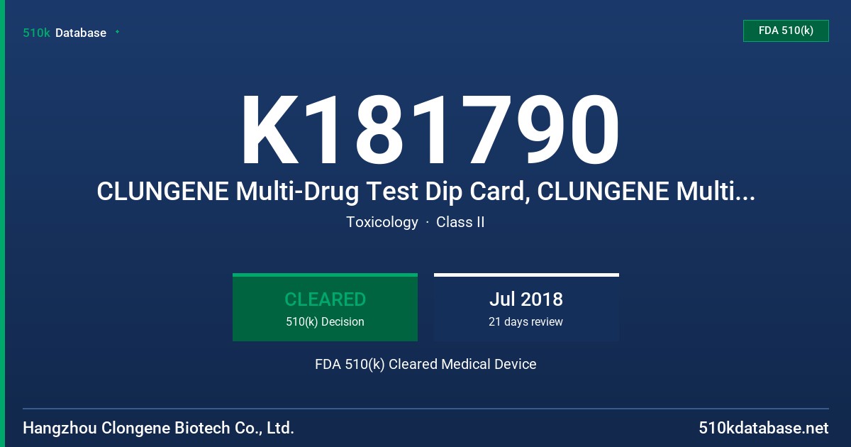 K181790 CLUNGENE Multi-Drug Test Dip Card, CLUNGENE Multi-Drug Test Easy Cup FDA 510(k) Cleared Medical Device