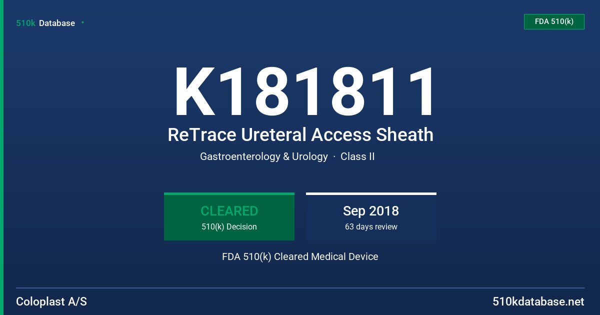 K181811 ReTrace Ureteral Access Sheath FDA 510(k) Cleared Medical Device