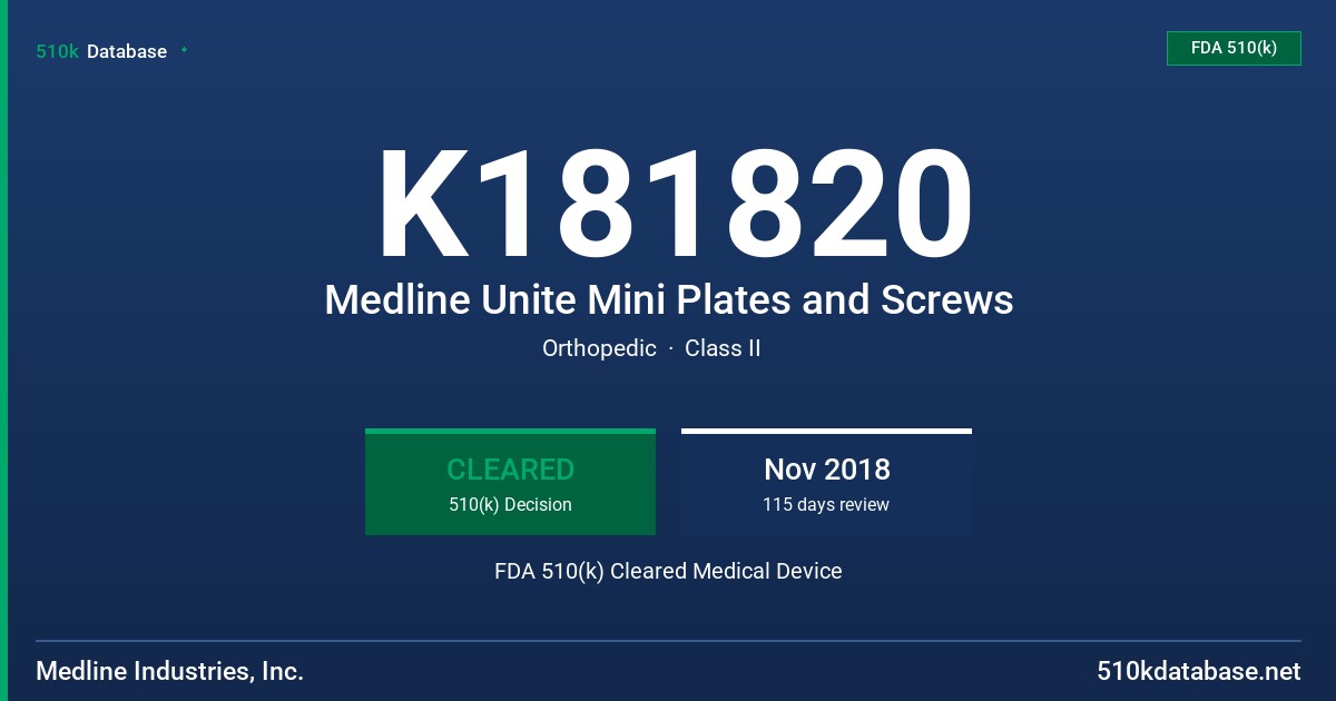 K181820 Medline Unite Mini Plates and Screws FDA 510(k) Cleared Medical Device
