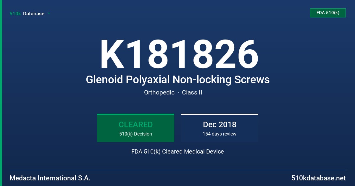 K181826 Glenoid Polyaxial Non-locking Screws FDA 510(k) Cleared Medical Device