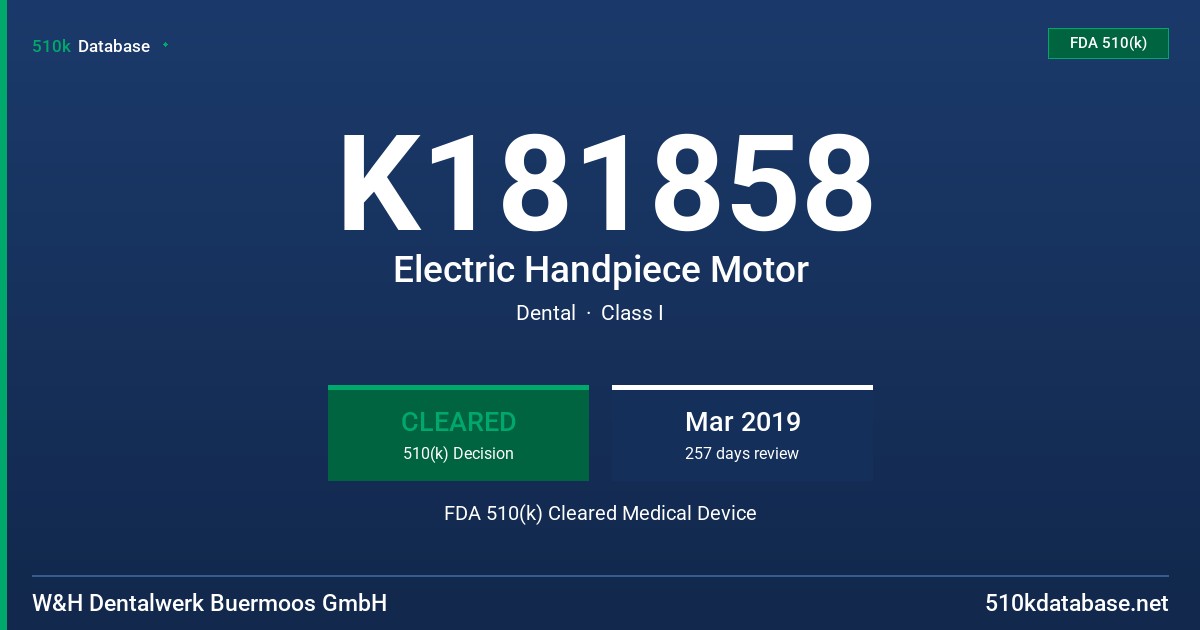 K181858 Electric Handpiece Motor FDA 510(k) Cleared Medical Device