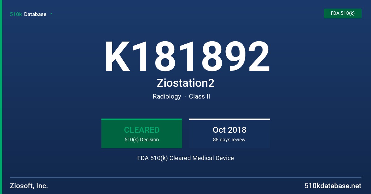 K181892 Ziostation2 FDA 510(k) Cleared Medical Device
