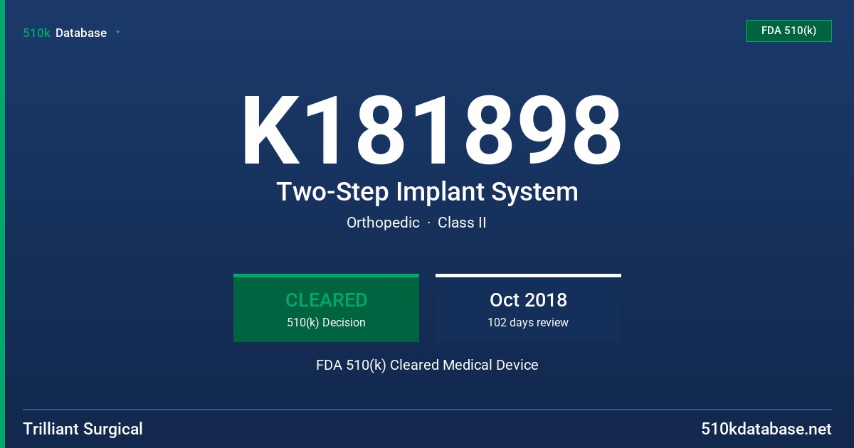 K181898 Two-Step Implant System FDA 510(k) Cleared Medical Device