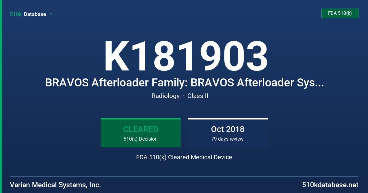 K181903 BRAVOS Afterloader Family: BRAVOS Afterloader System, Transfer Guide Tubes, and Length Assessment Device FDA 510(k) Cleared Medical Device