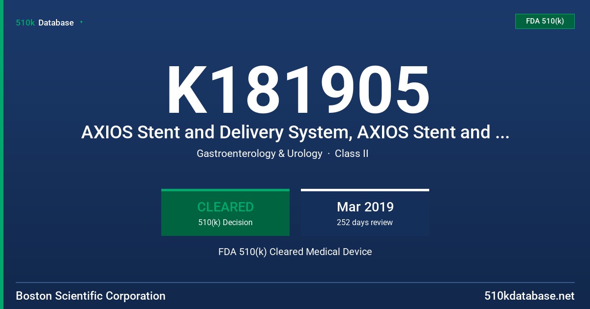 K181905 AXIOS Stent and Delivery System, AXIOS Stent and Electrocautery Enhanced Delivery System FDA 510(k) Cleared Medical Device
