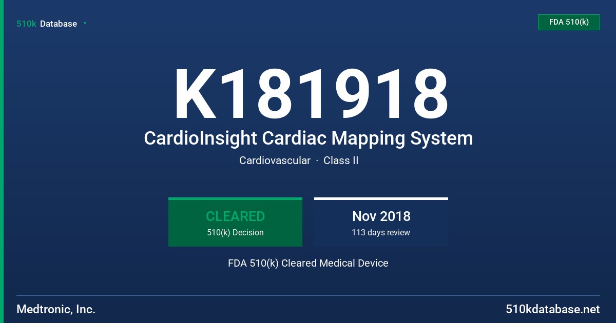 K181918 CardioInsight Cardiac Mapping System FDA 510(k) Cleared Medical Device