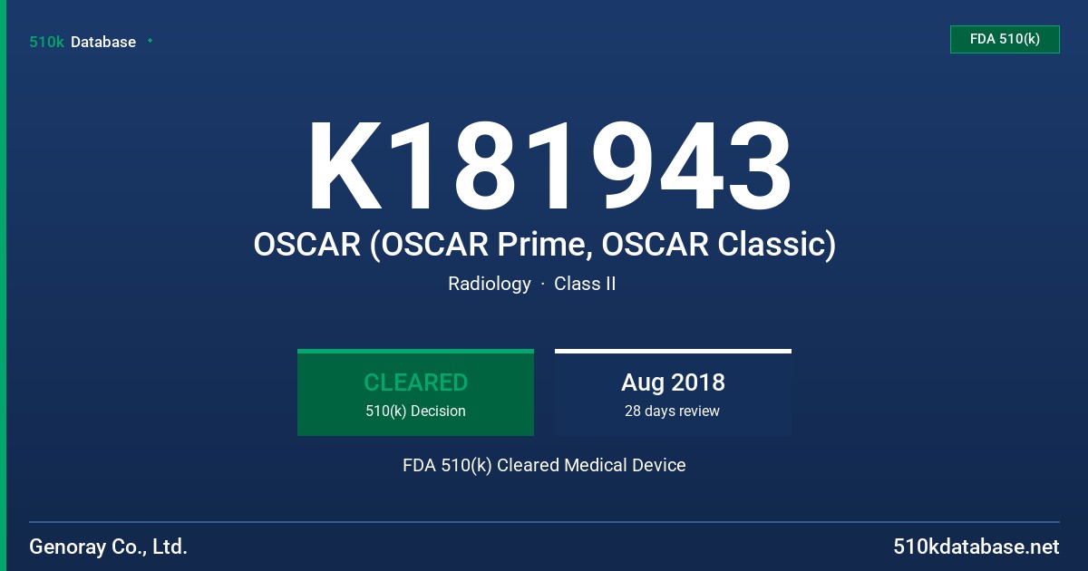 K181943 OSCAR (OSCAR Prime, OSCAR Classic) FDA 510(k) Cleared Medical Device