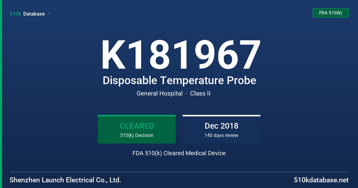 K181967 Disposable Temperature Probe FDA 510(k) Cleared Medical Device