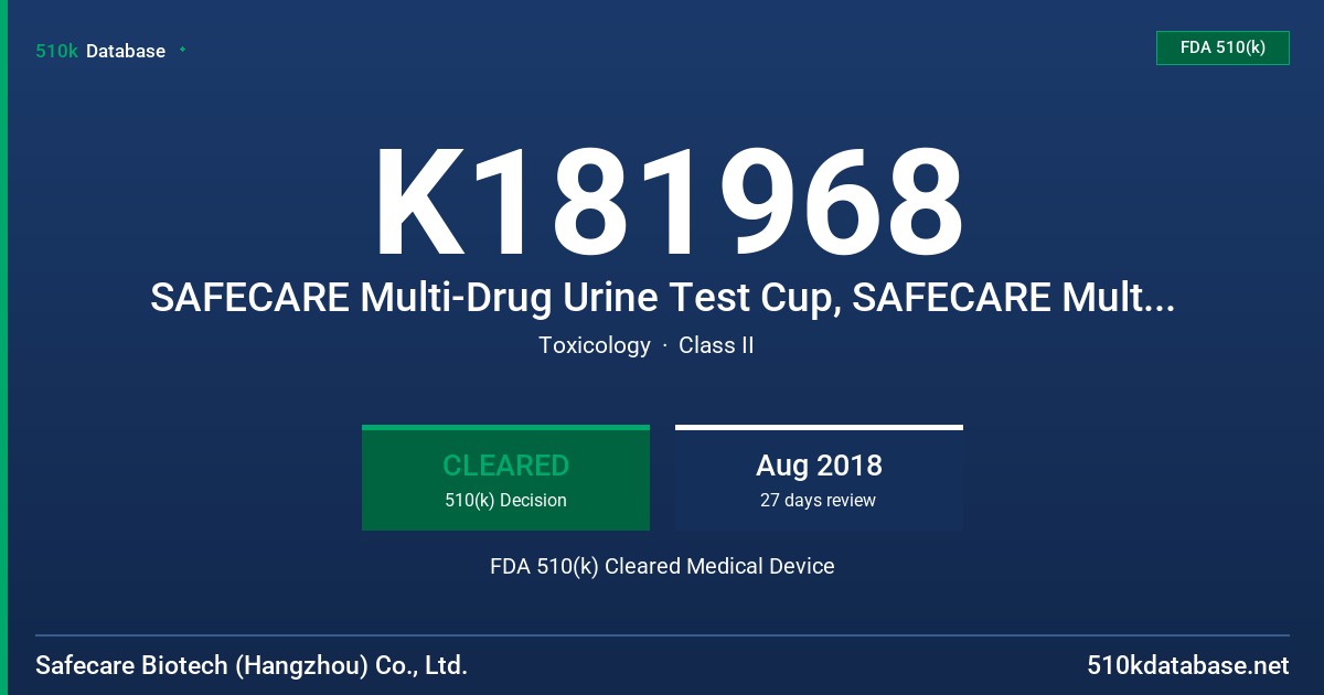 K181968 SAFECARE Multi-Drug Urine Test Cup, SAFECARE Multi-Drug Urine Test Dip-Card FDA 510(k) Cleared Medical Device