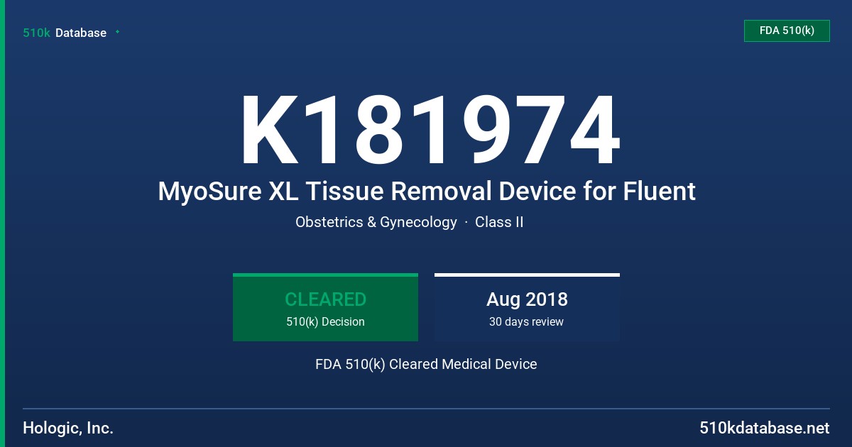 K181974 MyoSure XL Tissue Removal Device for Fluent FDA 510(k) Cleared Medical Device