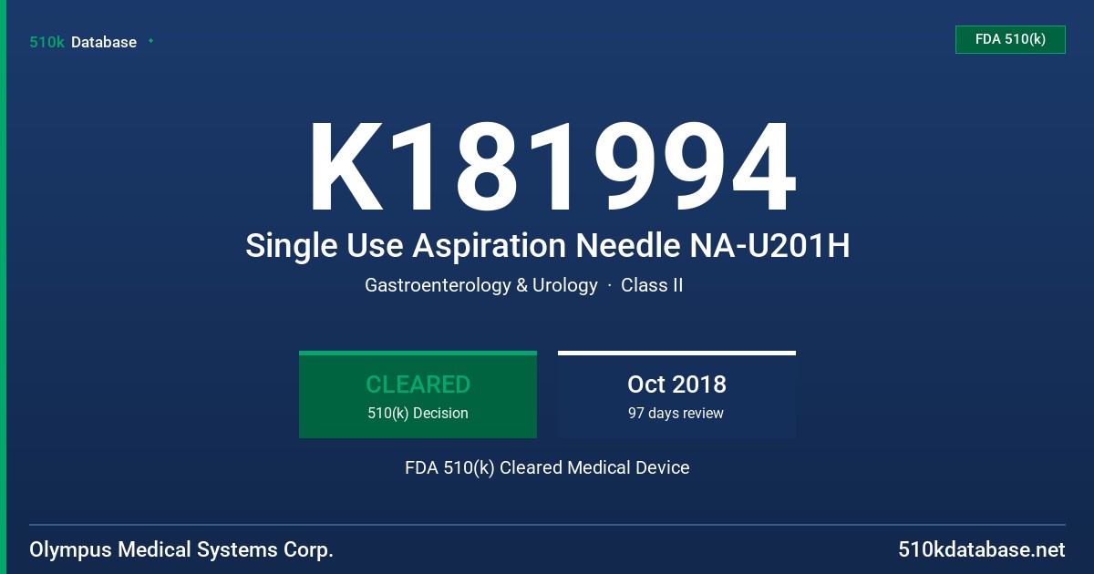 K181994 Single Use Aspiration Needle NA-U201H FDA 510(k) Cleared Medical Device
