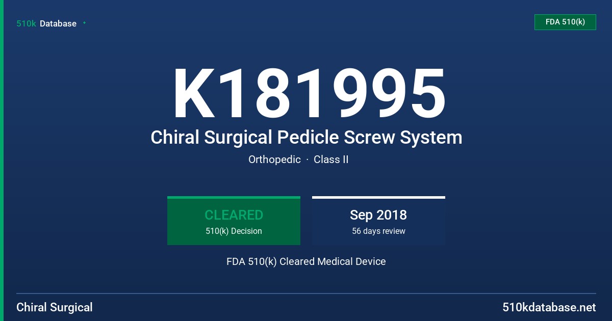 K181995 Chiral Surgical Pedicle Screw System FDA 510(k) Cleared Medical Device