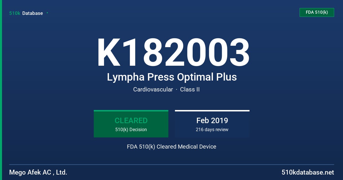 K182003 Lympha Press Optimal Plus FDA 510(k) Cleared Medical Device
