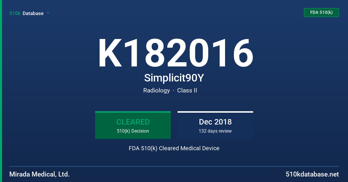 K182016 Simplicit90Y FDA 510(k) Cleared Medical Device