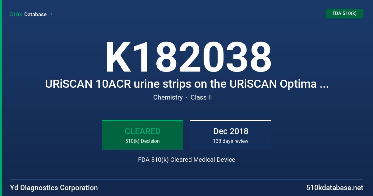 K182038 URiSCAN 10ACR urine strips on the URiSCAN Optima urine analyzer FDA 510(k) Cleared Medical Device