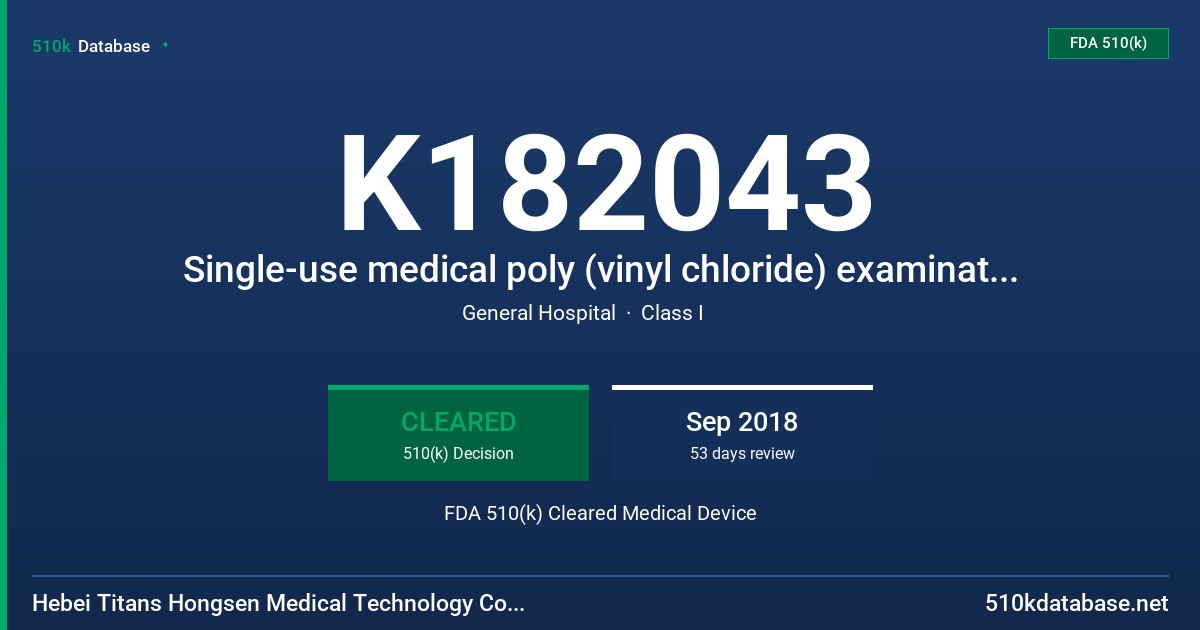 K182043 Single-use medical poly (vinyl chloride) examination glove (Clear, Non-Colored) FDA 510(k) Cleared Medical Device