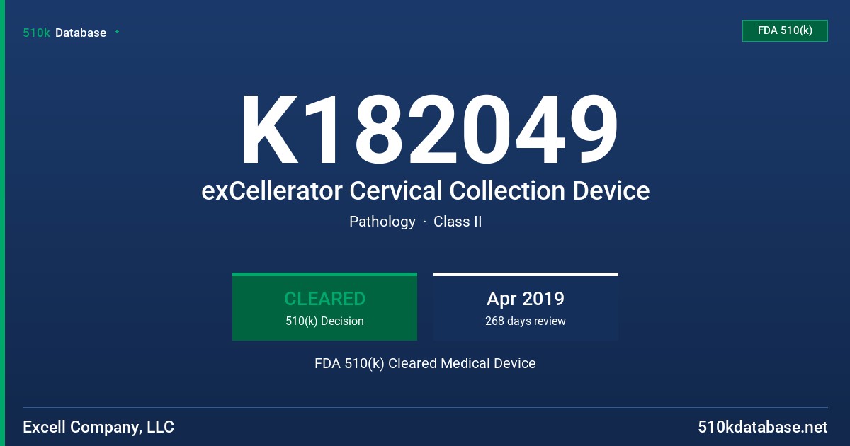 K182049 exCellerator Cervical Collection Device FDA 510(k) Cleared Medical Device