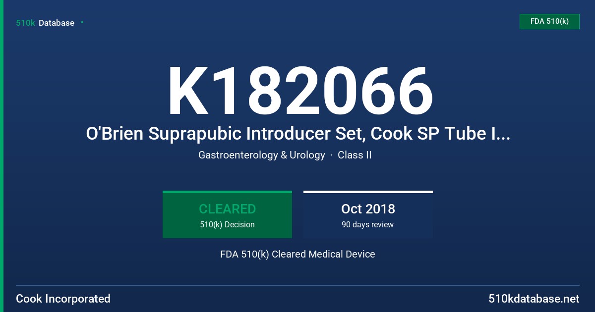 K182066 O'Brien Suprapubic Introducer Set, Cook SP Tube Introducer Set FDA 510(k) Cleared Medical Device