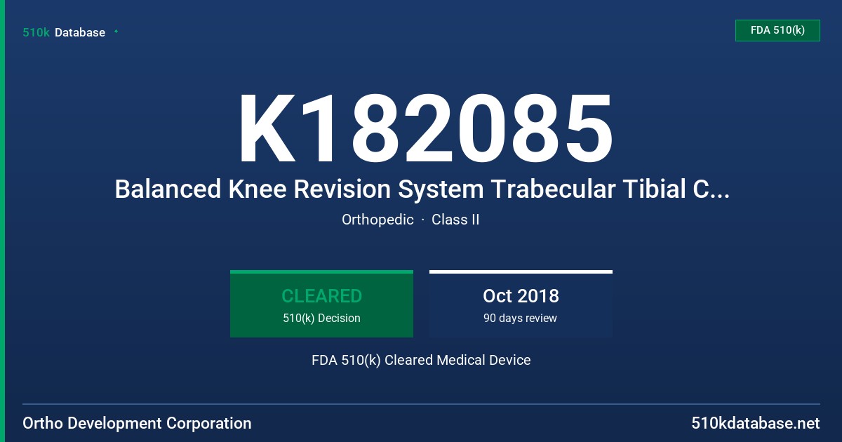 K182085 Balanced Knee Revision System Trabecular Tibial Cone Augments FDA 510(k) Cleared Medical Device
