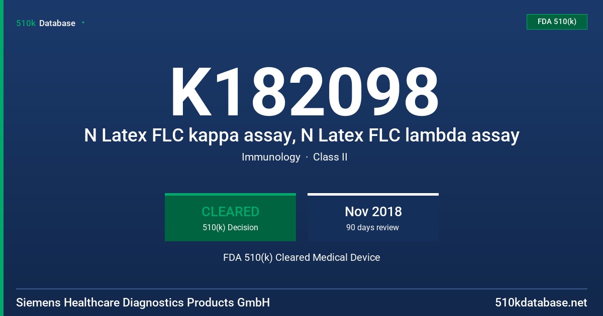 K182098 N Latex FLC kappa assay, N Latex FLC lambda assay FDA 510(k) Cleared Medical Device