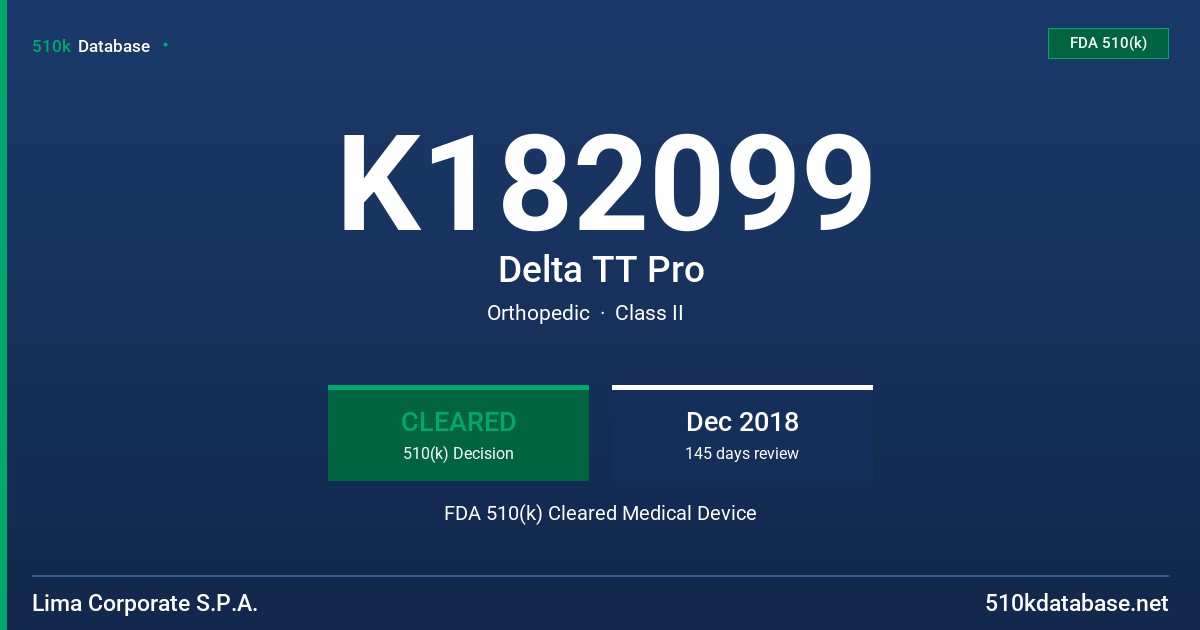 K182099 Delta TT Pro FDA 510(k) Cleared Medical Device
