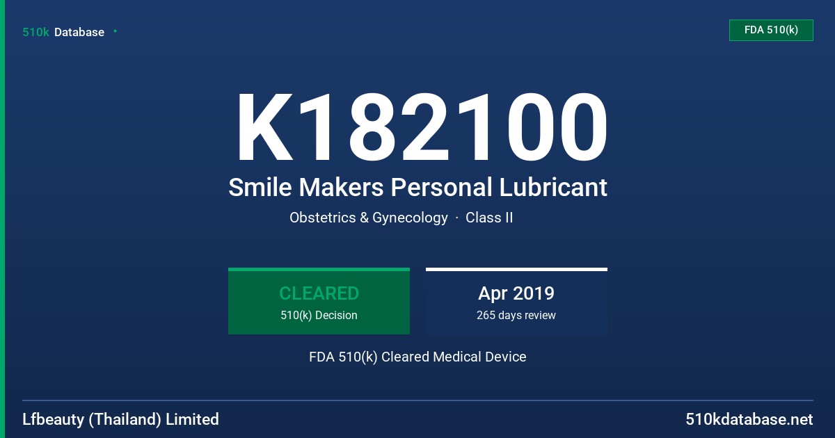 K182100 Smile Makers Personal Lubricant FDA 510(k) Cleared Medical Device